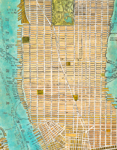 Manhattan Map | Framed Giclee Print on Canvas